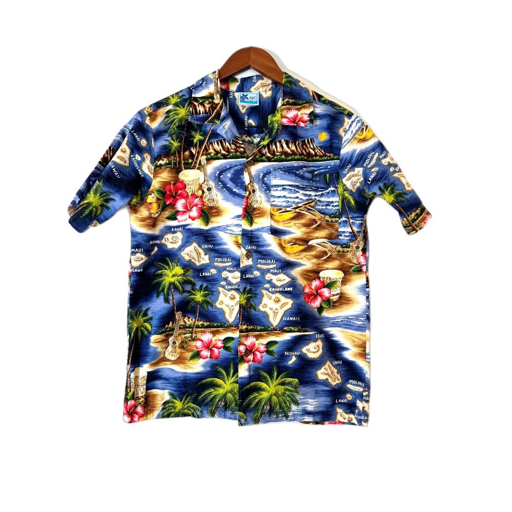 RJC Hawaiian Shirt Boys 18 203C Made in Hawaii 100% Cotton Tropical Island Print